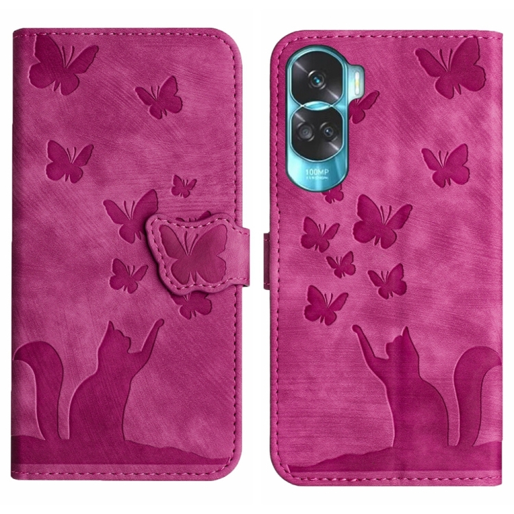 

For Honor 90 Lite / X50i Butterfly Cat Embossing Flip Leather Phone Case(Pink)