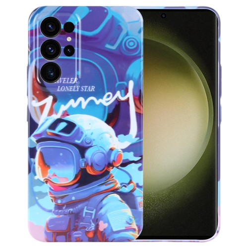 

For Samsung Galaxy S23 Ultra 5G Painted Pattern Precise Hole PC Phone Case(Blue Paint Astronaut)