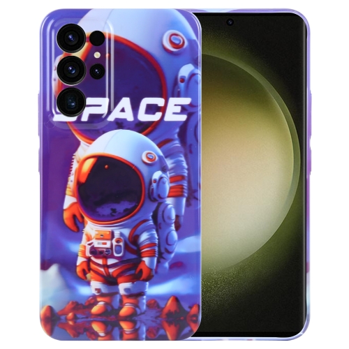 

For Samsung Galaxy S23 Ultra 5G Painted Pattern Precise Hole PC Phone Case(Orange White Astronaut)