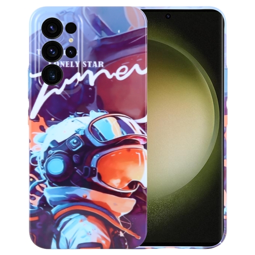 

For Samsung Galaxy S23 Ultra 5G Painted Pattern Precise Hole PC Phone Case(Orange Paint Astronaut)