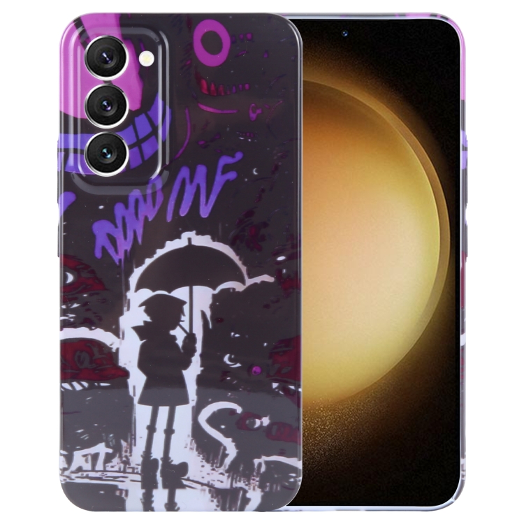 

For Samsung Galaxy S23+ 5G Painted Pattern Precise Hole PC Phone Case(Black Purple Umbrella Boy)