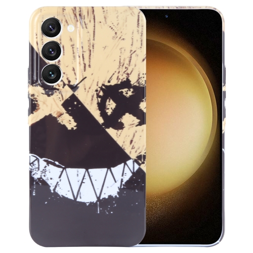 

For Samsung Galaxy S23+ 5G Painted Pattern Precise Hole PC Phone Case(Black Yellow Smiling)