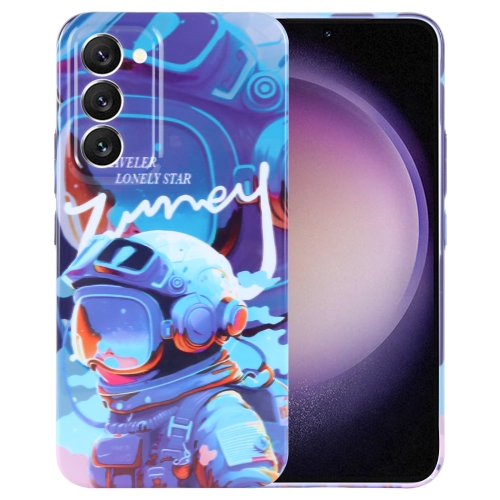 

For Samsung Galaxy S23 5G Painted Pattern Precise Hole PC Phone Case(Blue Paint Astronaut)