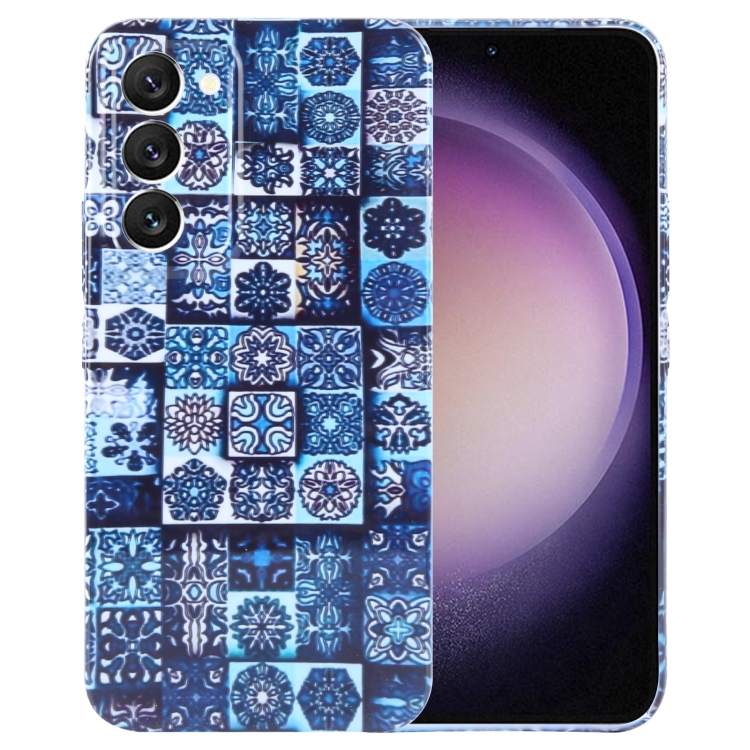 

For Samsung Galaxy S23 5G Painted Pattern Precise Hole PC Phone Case(Green Plaid)