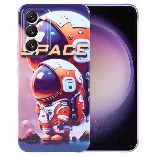 

For Samsung Galaxy S23 5G Painted Pattern Precise Hole PC Phone Case(Orange Astronaut)