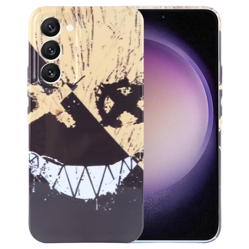 

For Samsung Galaxy S23 5G Painted Pattern Precise Hole PC Phone Case(Black Yellow Smiling)