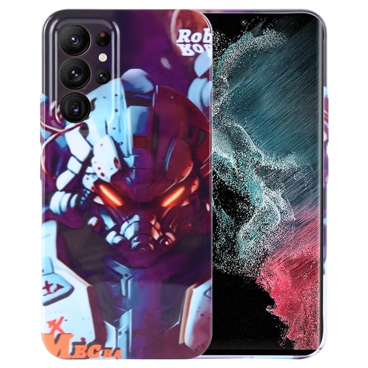 

For Samsung Galaxy S22 Ultra 5G Painted Pattern Precise Hole PC Phone Case(Orange Robot)