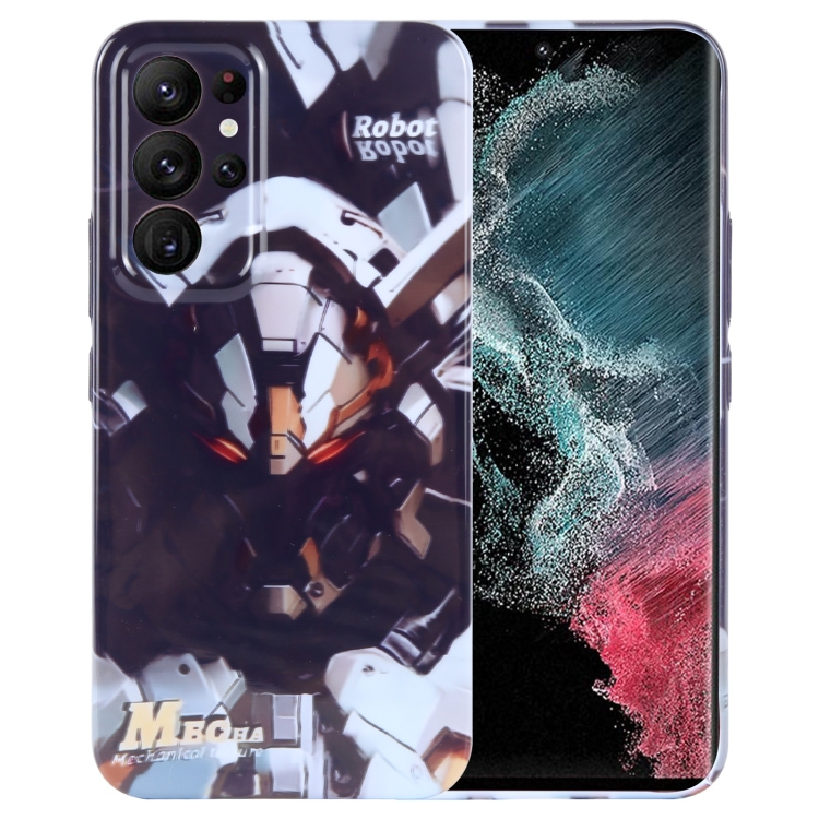 

For Samsung Galaxy S22 Ultra 5G Painted Pattern Precise Hole PC Phone Case(Grey Robot)