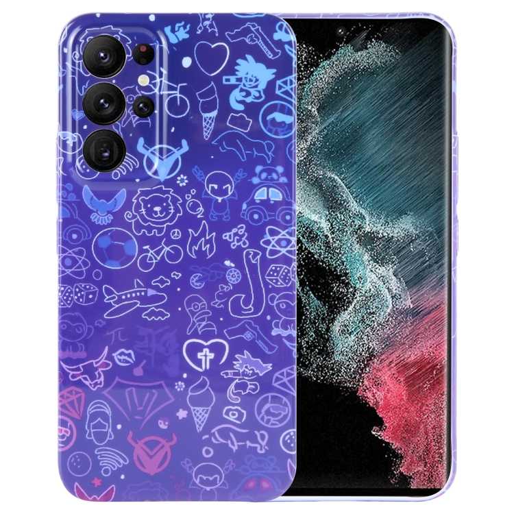 

For Samsung Galaxy S22 Ultra 5G Painted Pattern Precise Hole PC Phone Case(Red Blue Graffiti)