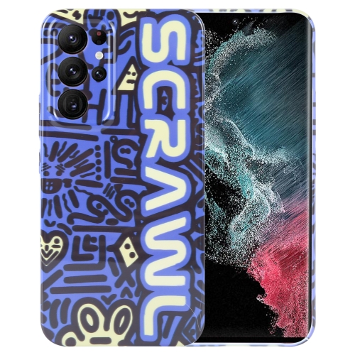 

For Samsung Galaxy S22 Ultra 5G Painted Pattern Precise Hole PC Phone Case(Blue SCR)