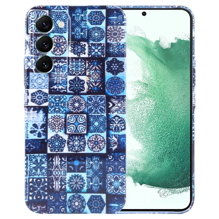 

For Samsung Galaxy S22+ 5G Painted Pattern Precise Hole PC Phone Case(Green Plaid)