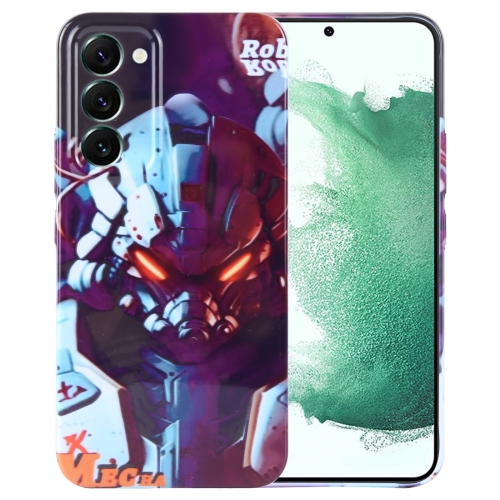 

For Samsung Galaxy S22+ 5G Painted Pattern Precise Hole PC Phone Case(Orange Robot)