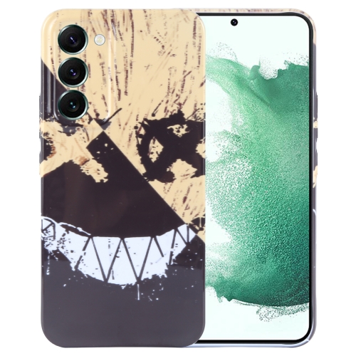 

For Samsung Galaxy S22+ 5G Painted Pattern Precise Hole PC Phone Case(Black Yellow Smiling)