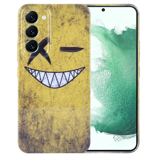

For Samsung Galaxy S22+ 5G Painted Pattern Precise Hole PC Phone Case(Yellow Background Smiling)