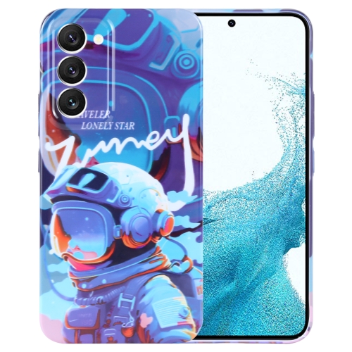 

For Samsung Galaxy S22 5G Painted Pattern Precise Hole PC Phone Case(Blue Paint Astronaut)