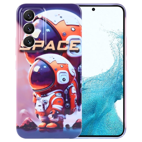 

For Samsung Galaxy S22 5G Painted Pattern Precise Hole PC Phone Case(Orange Astronaut)