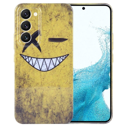 

For Samsung Galaxy S22 5G Painted Pattern Precise Hole PC Phone Case(Yellow Background Smiling)