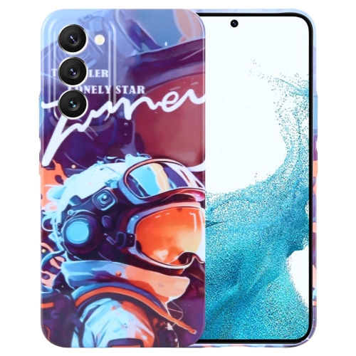 

For Samsung Galaxy S22 5G Painted Pattern Precise Hole PC Phone Case(Orange Paint Astronaut)