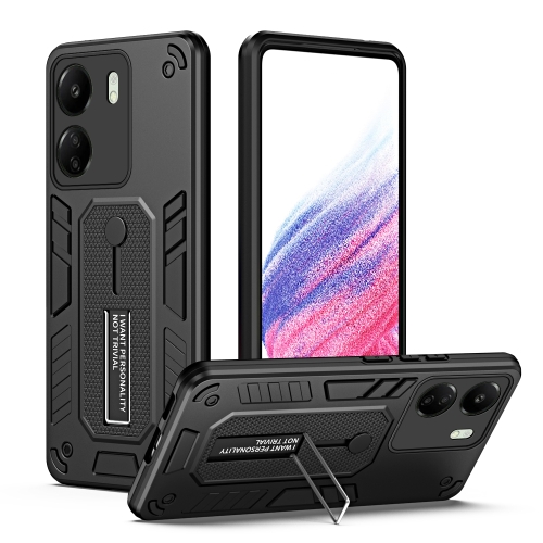 For Xiaomi Redmi 13C Variety Brave Armor Finger Loop Holder Phone Case(Black) for infinix hot 20i x665e variety brave armor finger loop holder phone case green