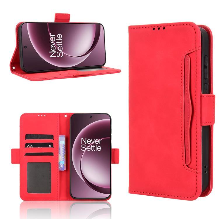 

For OnePlus 15 Skin Feel Calf Texture Card Slots Leather Phone Case(Red)