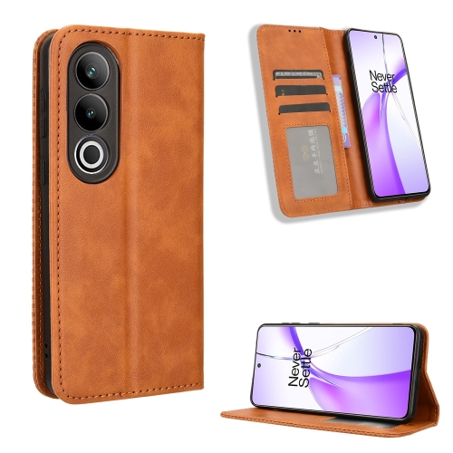 

For OnePlus Nord CE4 Magnetic Buckle Retro Texture Leather Phone Case(Brown)