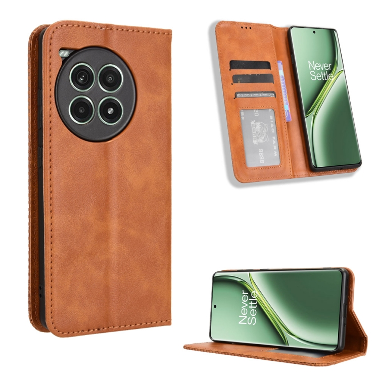 

For OnePlus Ace 3 Pro Magnetic Buckle Retro Texture Leather Phone Case(Brown)