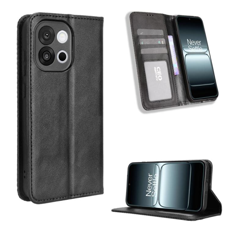 

For OnePlus 13T Magnetic Buckle Retro Texture Leather Phone Case(Black)