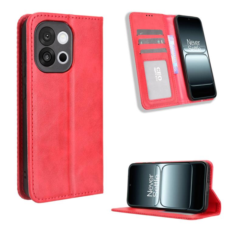 

For OnePlus 13T Magnetic Buckle Retro Texture Leather Phone Case(Red)