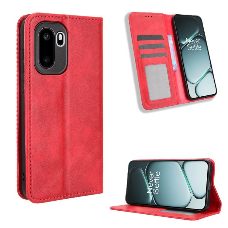 

For OnePlus Ace 6 / Ace 6T / 15R Magnetic Buckle Retro Texture Leather Phone Case(Red)