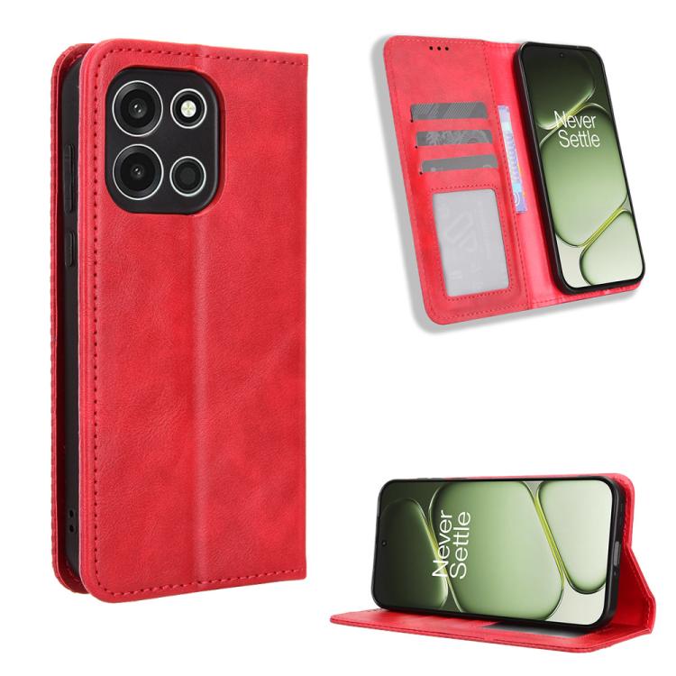 For OnePlus Nord 6 5G / Turbo 6 Magnetic Buckle Retro Texture Leather Phone Case(Red)