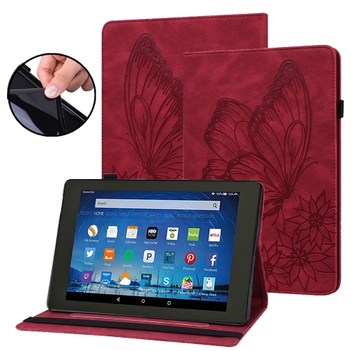 

For Amazon Fire Max 11 2023 Big Butterfly Embossed Leather Tablet Case(Red)