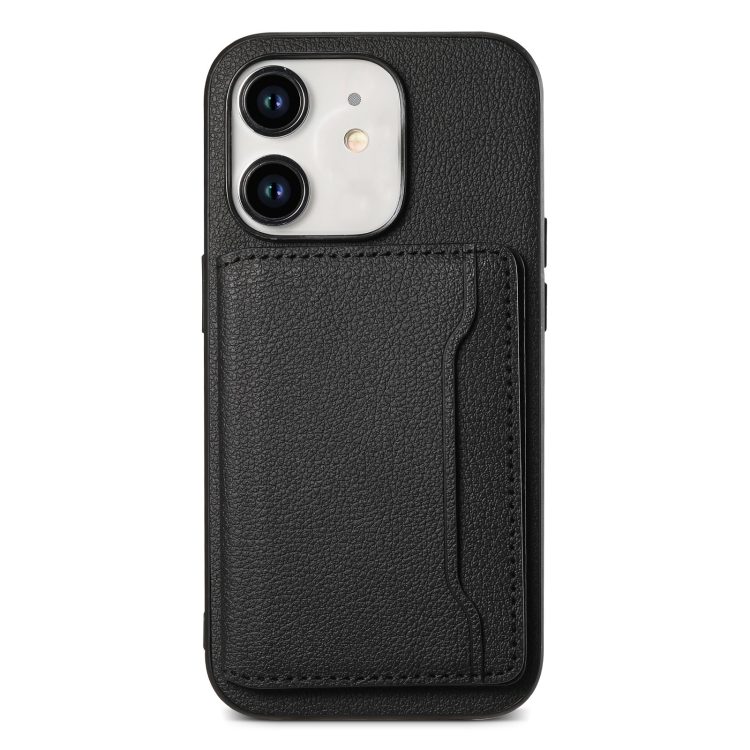 

For iPhone 11 Calf Texture Card Bag Design Full Coverage Phone Case(Black)