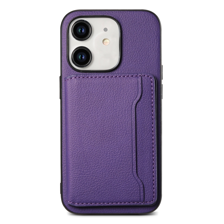 

For iPhone 11 Calf Texture Card Bag Design Full Coverage Phone Case(Purple)