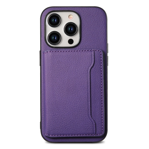 

For iPhone 11 Pro Calf Texture Card Bag Design Full Coverage Phone Case(Purple)