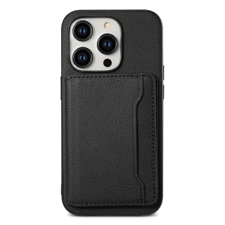 

For iPhone 11 Pro Max Calf Texture Card Bag Design Full Coverage Phone Case(Black)