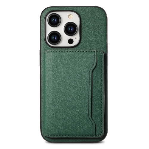 

For iPhone 12 Pro / 12 Calf Texture Card Bag Design Full Coverage Phone Case(Green)