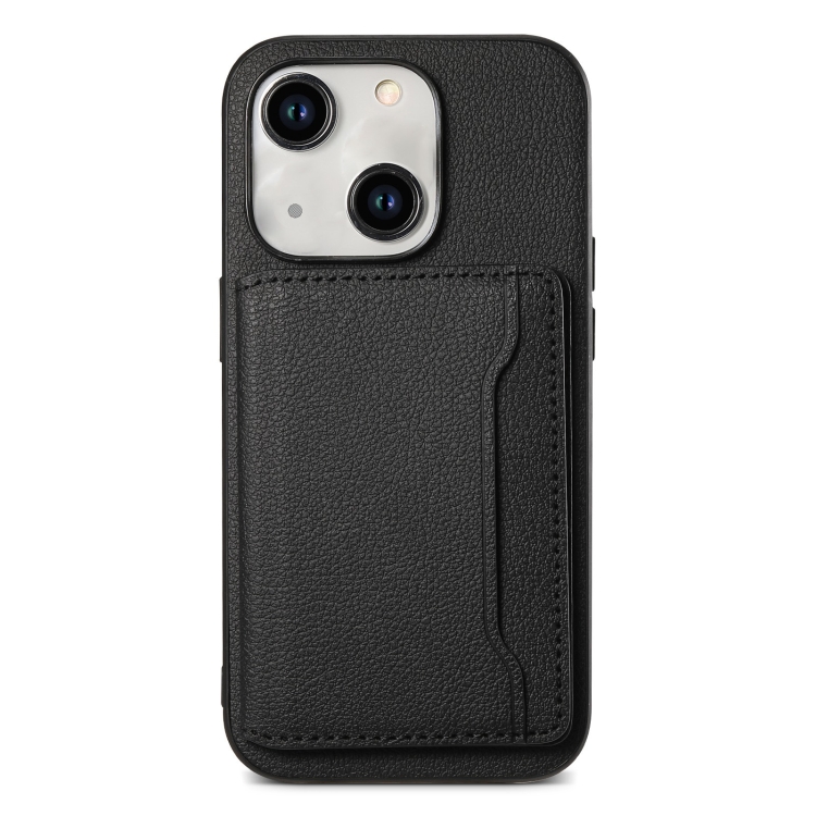 

For iPhone 13 Calf Texture Card Bag Design Full Coverage Phone Case(Black)