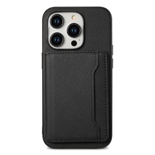 

For iPhone 14 Pro Calf Texture Card Bag Design Full Coverage Phone Case(Black)