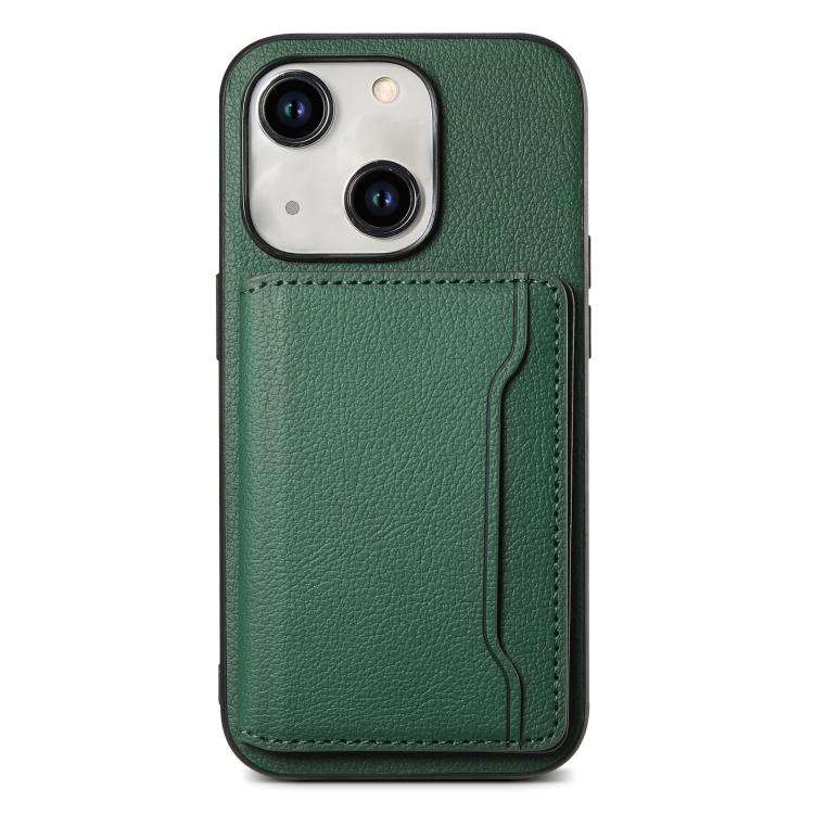 

For iPhone 15 Calf Texture Card Bag Design Full Coverage Phone Case(Green)