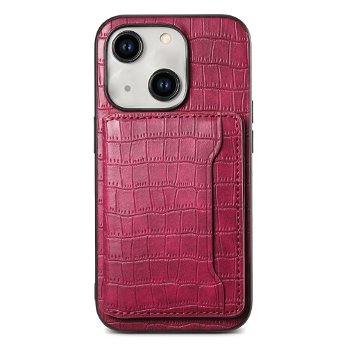 

For iPhone 14 Plus Crocodile Texture Card Bag Design Full Coverage Phone Case(Red)
