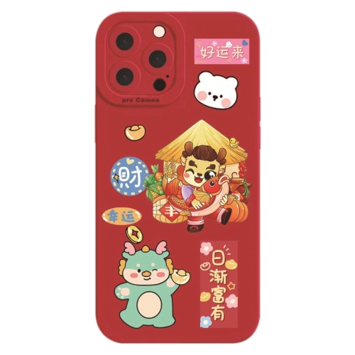 For iPhone 13 Pro Cartoon Year of the Dragon Chinese Style Silicone Phone Case(Getting Richer)