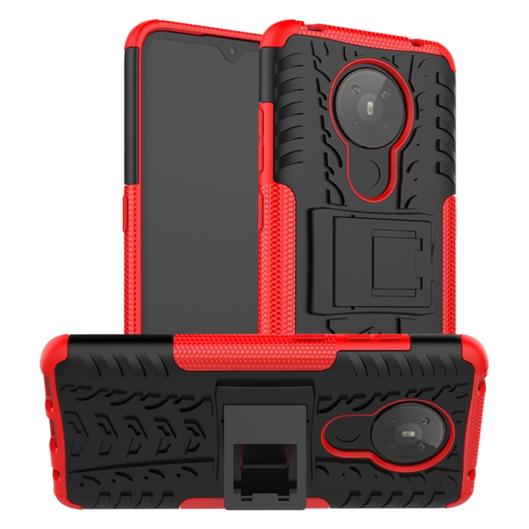 

For Nokia 5.3 Tire Texture Shockproof TPU + PC Protective Case with Holder(Red)