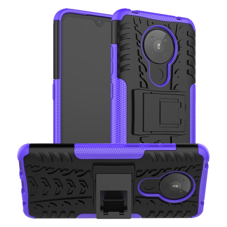 

For Nokia 5.3 Tire Texture Shockproof TPU + PC Protective Case with Holder(Purple)