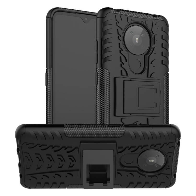 

For Nokia 5.3 Tire Texture Shockproof TPU + PC Protective Case with Holder(Black)