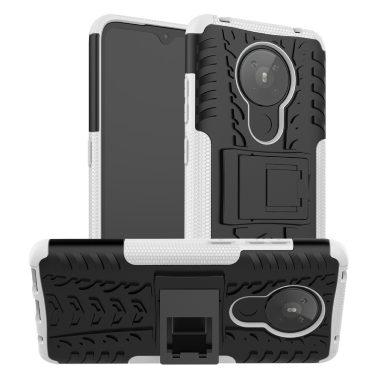

For Nokia 5.3 Tire Texture Shockproof TPU + PC Protective Case with Holder(White)