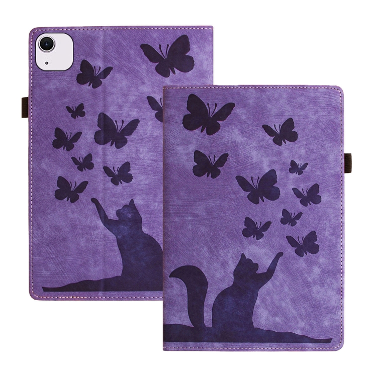 

For iPad Air 11 2024 / Air 11 2025 Butterfly Cat Embossing Leather Tablet Case(Purple)