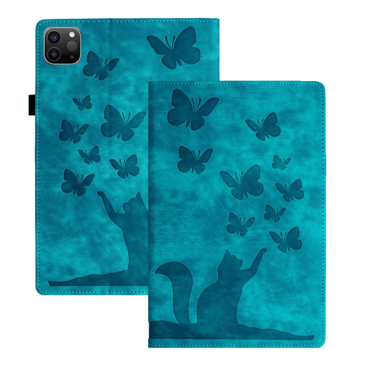 

For iPad Pro 11 2024 Butterfly Cat Embossing Leather Tablet Case(Sky Blue)