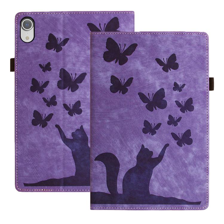 

For iPad mini 2024 / 2021 Butterfly Cat Embossing Leather Tablet Case(Purple)