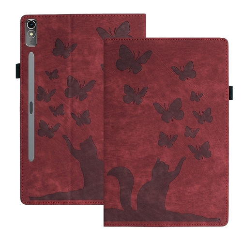 

For Lenovo Tab P12 / Xiaoxin Pad Pro 12.7 Butterfly Cat Embossing Leather Tablet Case(Red)