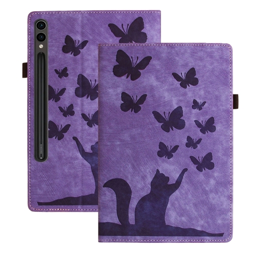 

For Samsung Galaxy Tab S9 FE+ / S9+ / S8+ Butterfly Cat Embossing Leather Tablet Case(Purple)